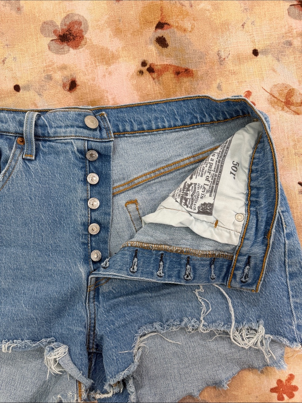 Levi's 501 Light Blue Denim high waisted shorts